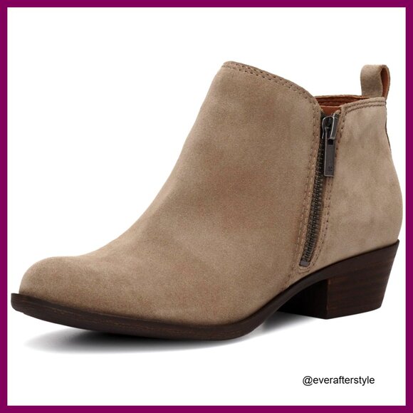 Suede Ankle Boots with Stacked Heel and Zipper Closure - Picture 1 of 7
